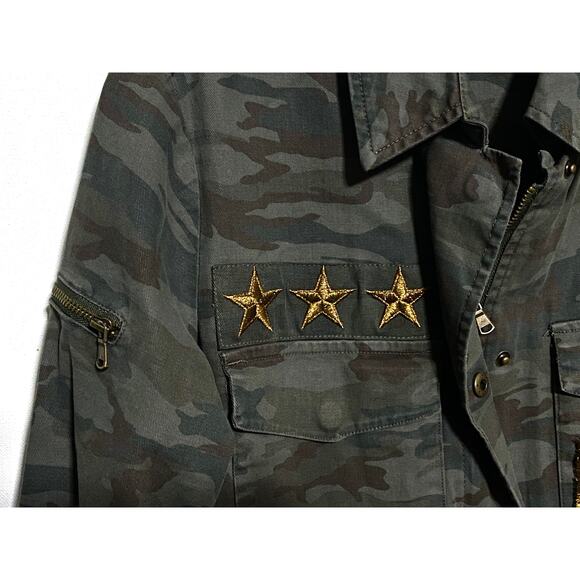 Willow & Clay Patches Military Style Utility Jacket Womens XS Zip Snaps Camo Y2K - Picture 5 of 10